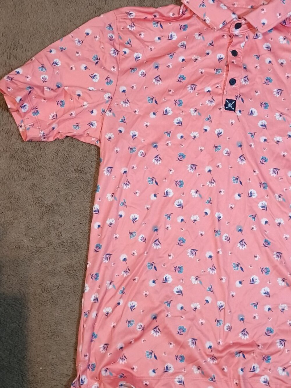 Con.Struct/Polo Shirt/Mens Medium/Pink Coral Floral/Golf Preppy Athleisure Polo - Picture 5 of 8